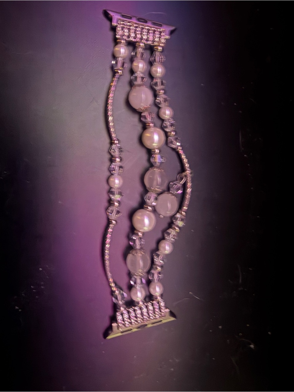 Beaded Multi-Strand Crystal and Pearl Apple Watch band - White/Silver